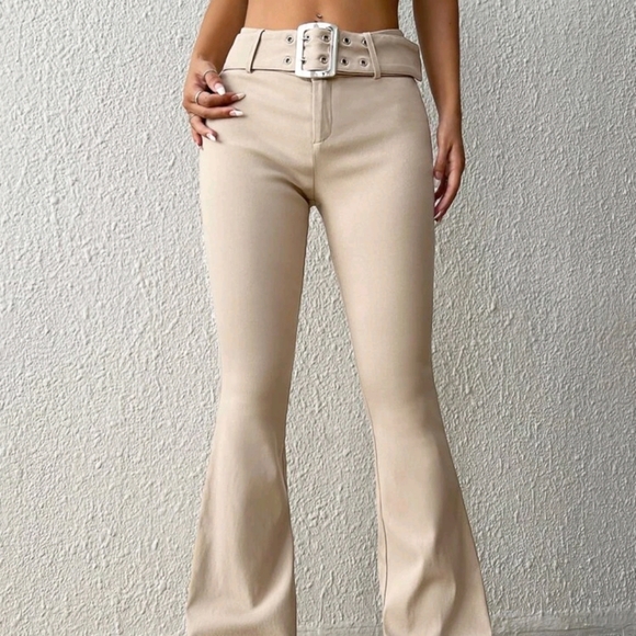 #7-High Waist Belted Flare Leg Pants - Picture 1 of 7